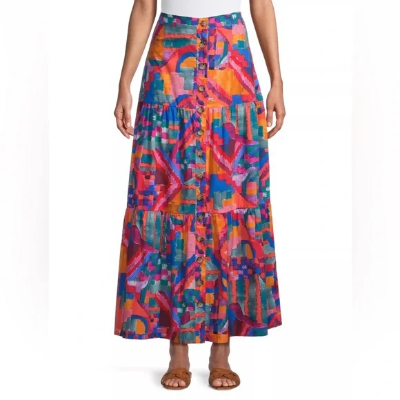 NWT Johnny Was Summer Daydream Poplin Tiered Maxi Skirt - Picture 6 of 9